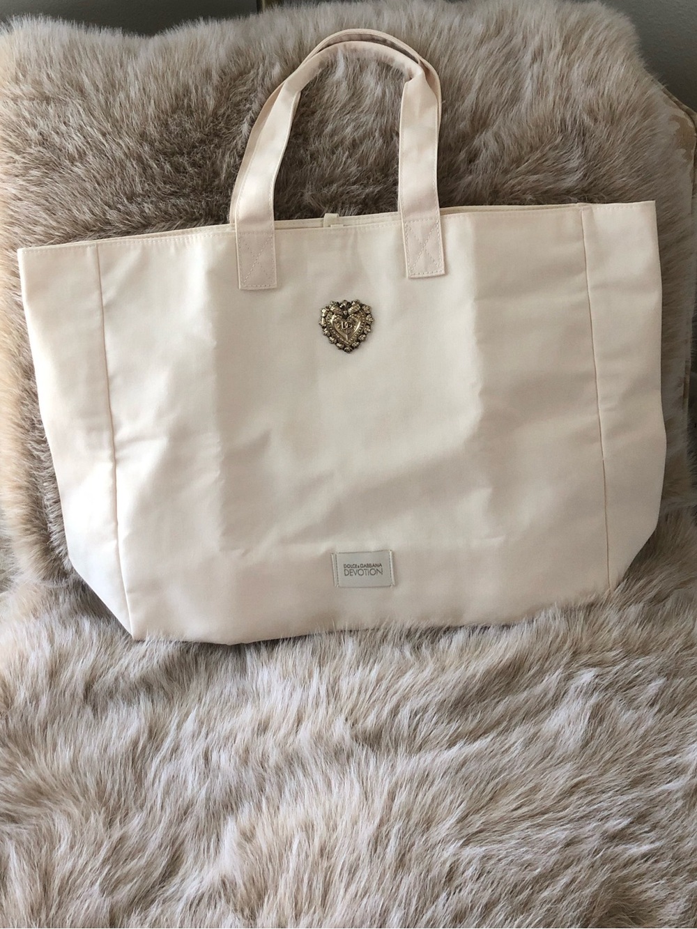 Dolce & Gabbana Devotion Cream Tote with Gold Heart Medallion | NWOT